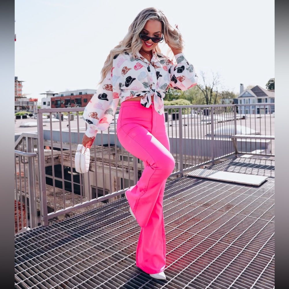 The southern boutique flare pink bootcut jeans